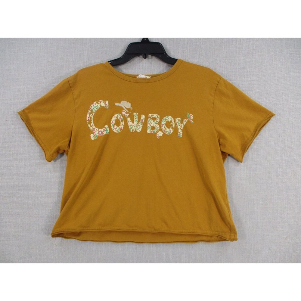 Cowboy Graphic Mustard Crop Top T-Shirt For Women Miss Me Medium Size 100% Co
